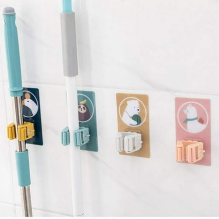 

ZDMATHE New Cartoon Broom Holder Self Adhesive Hanging Mop Holder Wall Mounted Mop Hanger Kitchen Mop Organizer N06