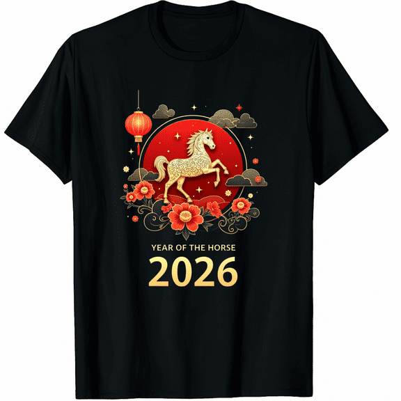 Year of The Horse Chinese New Year 2026 Zodiac Horse Graphic T-Shirt for Men and Women