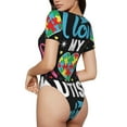 thumbnail image 2 of Rateoe I Love My Autism Printed Women Rash Guard Short Sleeve,Tummy control Swimsuit Surfing Swimsuit Bathing Suit Short-sleeved Onesie UPF 50+ -Small, 2 of 7