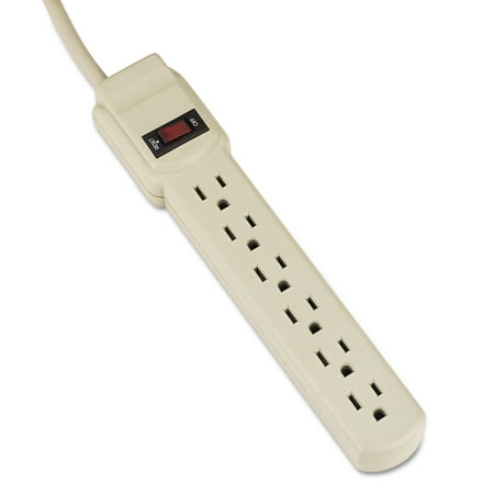 Innovera Six-Outlet Power Strip, 4-Foot Cord, 1-15/16 x 10-3/16 x 1-3/16, Ivory