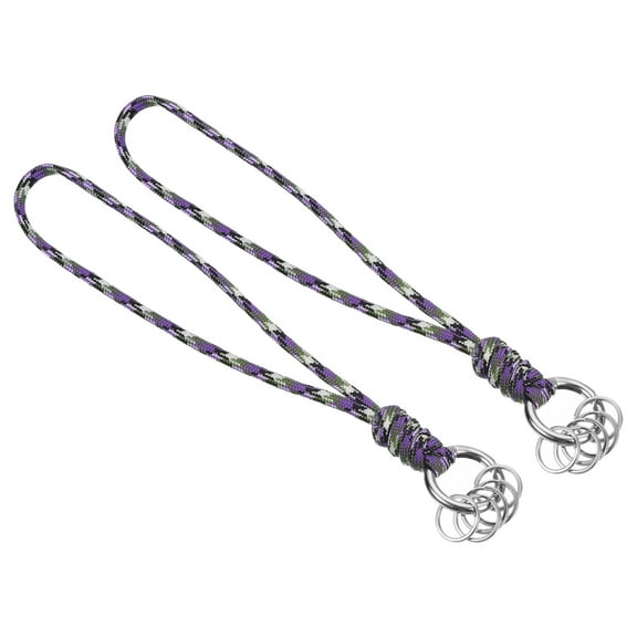 8" Paracord Neck Keychain with Flat Key Rings Braided Lanyard Strap, Purple 2 Pack