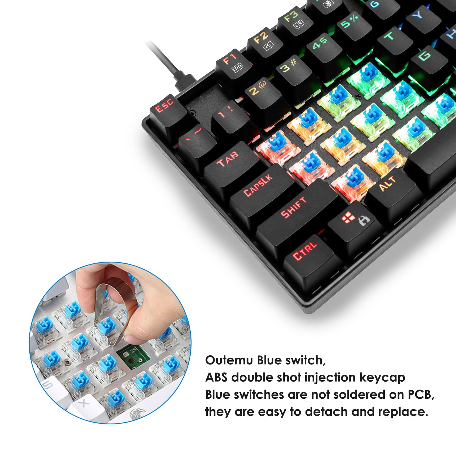E-YOOSO 60% Z-88 PRO RGB Mechanical Gaming Keyboard, Blue Switch, Portable Office Keyboard, Compact 81 Keys Anti-Ghosting for Mac, PC,Gamer-Black