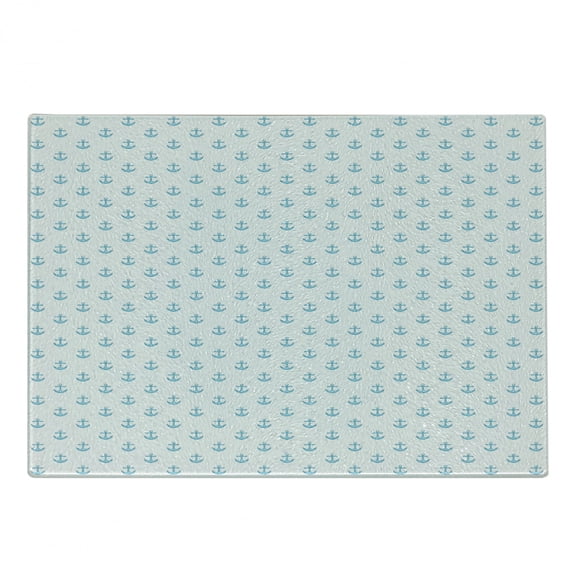 Anchor Cutting Board, Blue Small Vivids Pattern Cartoon Style Transportation Vessel Oceanic Life, Decorative Tempered Glass Cutting and Serving Board, Small Size, Sky Blue White, by Ambesonne
