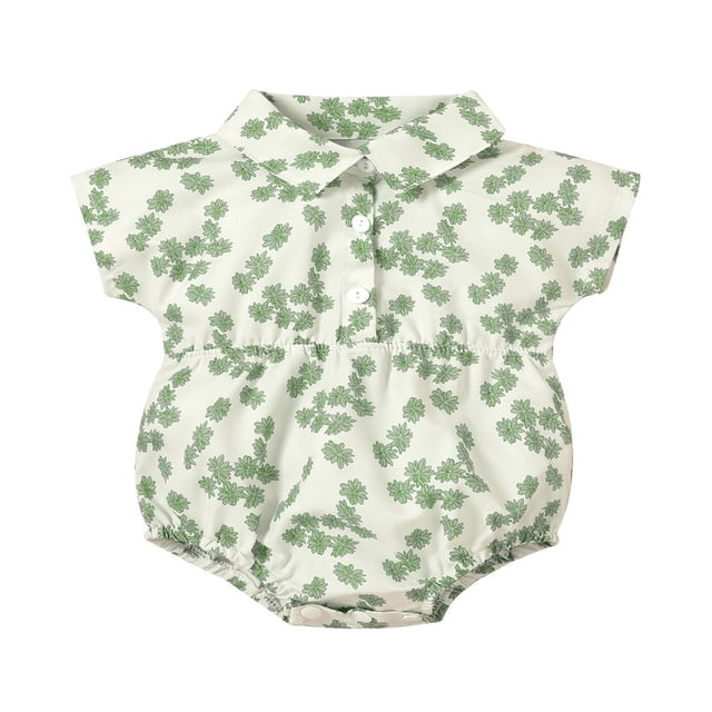 Bébés Filles Feuilles Imprimé Midi Manches Pliées Col une Pièce Romper 0-24 Mois