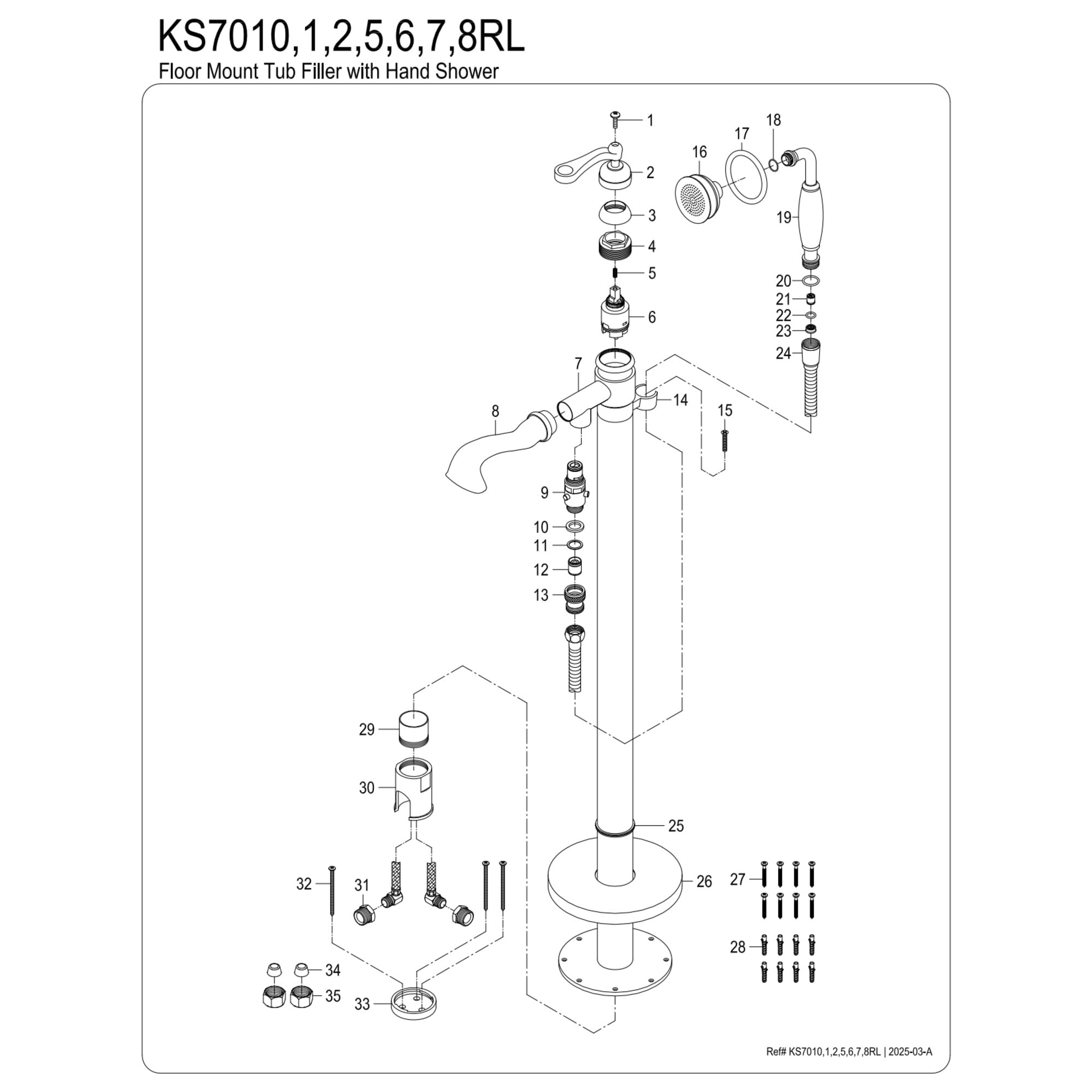 Kingston Brass KS7012RL Royale Freestanding Tub Faucet with Hand Shower, Polished Brass