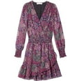 thumbnail image 3 of Michael Kors Womens Patchwork Ruffled Dress, Purple, Large, 3 of 3