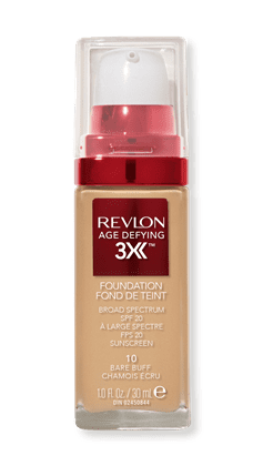 Revlon Age Defying 3X Makeup Foundation, Firming, Lifting and Anti-Aging Medium, Buildable Coverage with Natural Finish SPF 20, 010 Bare Buff, 1 fl oz