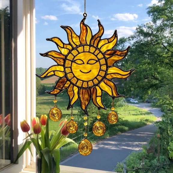 Hanging Sunflower Suncatcher Window Decor Acrylic Ornament, Light Reflecting Easy Hang Durable Decorative Accent, for Window Door Patio Home Garden Decor