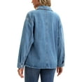 thumbnail image 3 of INSPIRE CHIC Women's Coat Jean Flat Collar Long Sleeve Fall Button Up Oversized Denim Jacket M Blue, 3 of 6