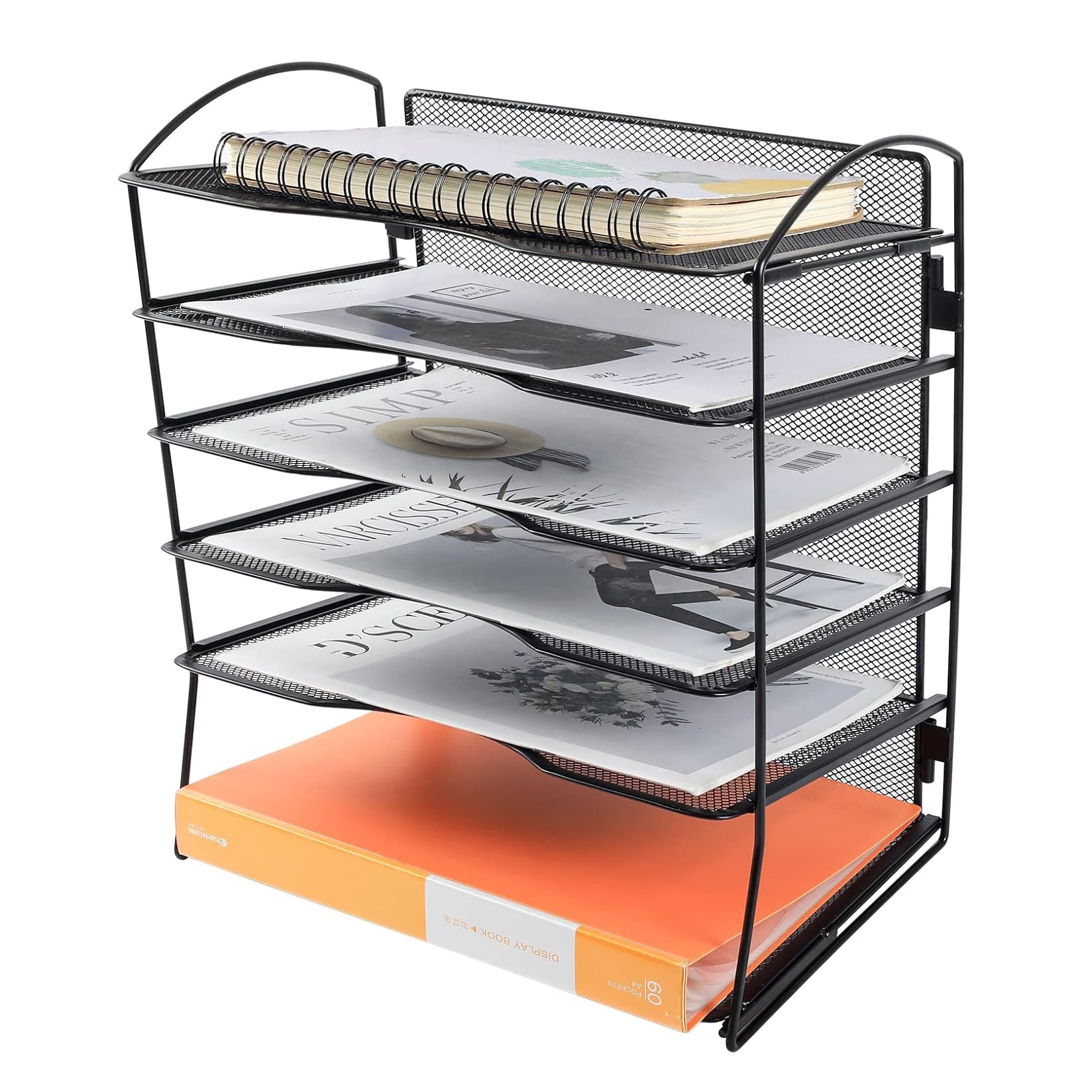 EasyPAG 6-Tier Mesh Desk File Organizer - Screwless Assembly Desktop File Folder Holder, Black Paper Sorter for Office Home School Document Organization
