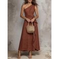 thumbnail image 6 of Womens Rust Brown One Shoulder Sleeveless Ruffle Patchwork Maxi Dress, 6 of 6