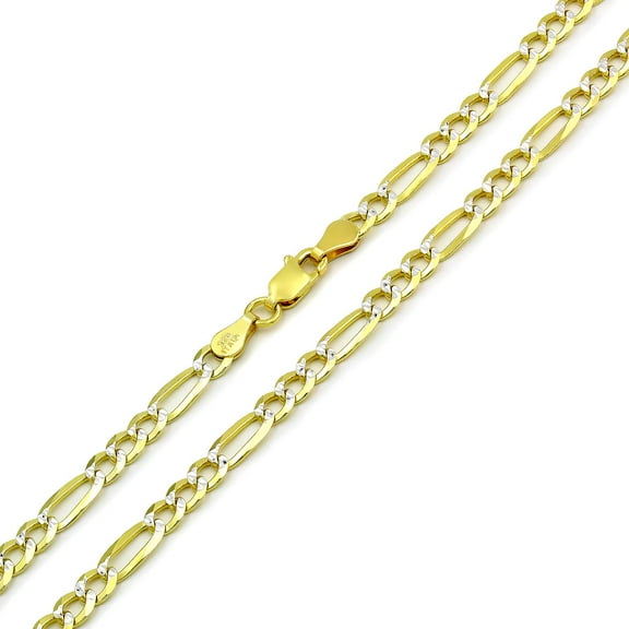 925 Italian Sterling Silver 4mm Solid Figaro Diamond Cut Chain, FREE Microfiber Cloth, ITProLux Yellow Gold Plated Pave Link Mens Womens Necklace, Giorgio Bergamo