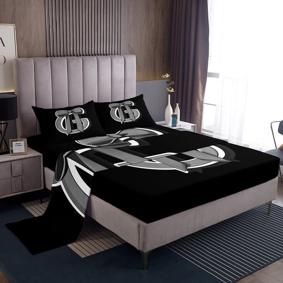 Erosebridal Initial Letter G Sheet Set Twin, Black Gray Bedding Sets Twin Size, Kawaii Bow-tie Reversible Twin Sheet Sets, Lightweight Room Decorative, 3 Pieces
