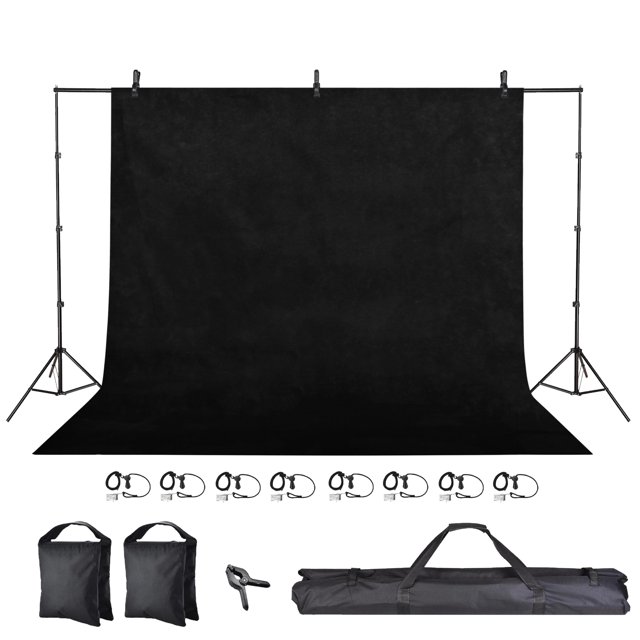 8.5x10Ft Backdrop Support Stand Kit Non-woven Backdrop Black Photography Video