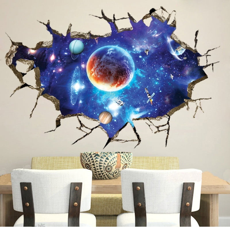 Space Wall Sticker Nebula Galaxy Smashed Wall Full Colour art decal boys bedroom 