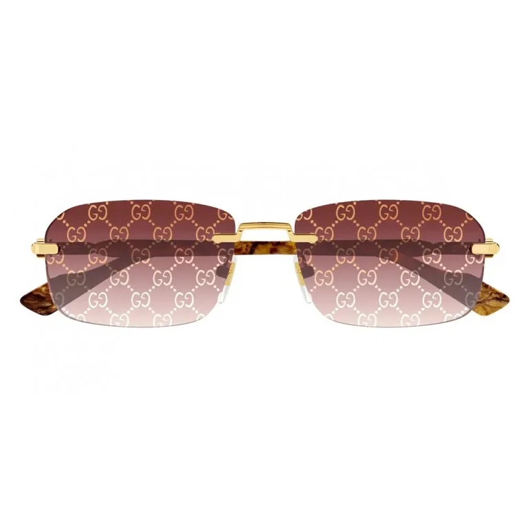 Gucci GG 1221S 004 Gold Sunglasses Square Rimless with Brown Gucci GG 1221S 004 Gold Sunglasses Square Rimless with Brown