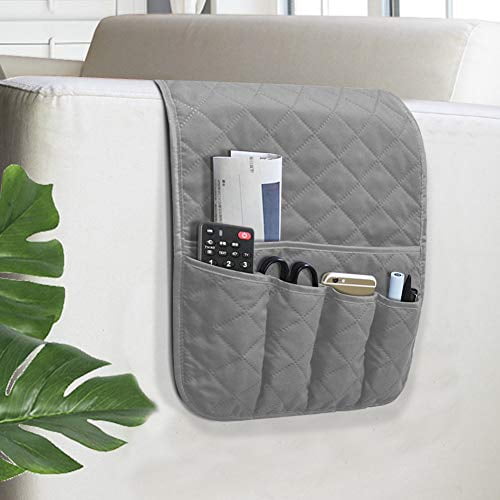 Sofa Armrest Organizer Non-Slip Arm Chair Bedside Storage Caddy Organizer for Recliner Couch Remote Holder with 5 Pockets for Cell Phone TV Remote Control Magazines(Grey)