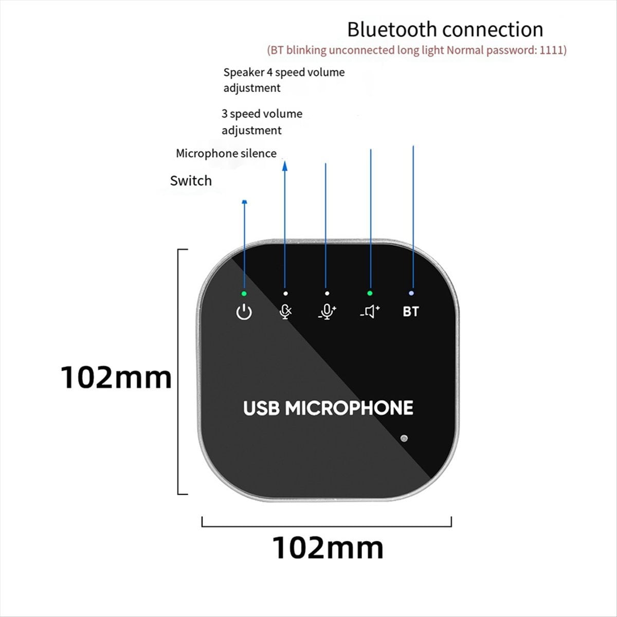 Desktop USB Conference Speakerphone BT Microphone 360° Omnidirectional Condenser Computer Mic with Speaker