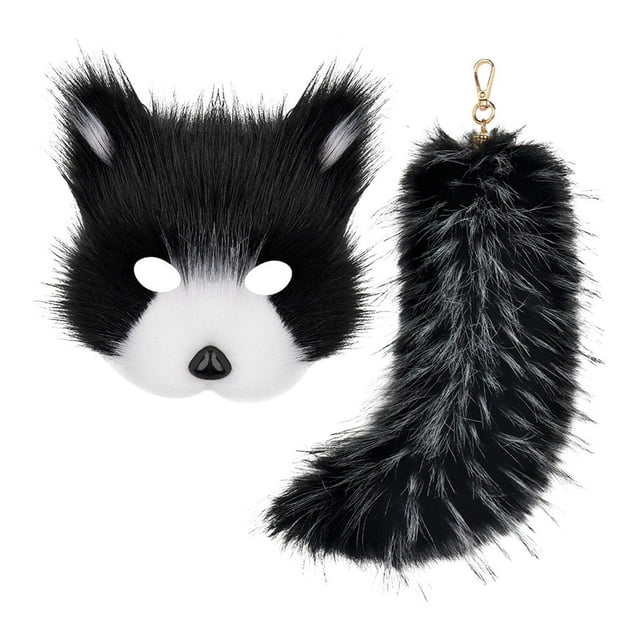 Máscara y cola de Therian, accesorios para disfraces de Halloween, juegos de rol y fiestas temáticas Negro