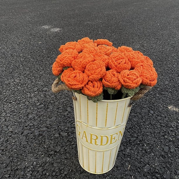Rosa Ramo de 11 rosas tejidas a mano con hilo,decoración floral para regalo de San Valentín (color naranja,1 pieza). Rkxzt