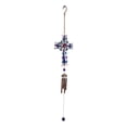 thumbnail image 4 of Blue Floral Aquamarine Cross With Gemstones Metal Scroll Filigree Wind Chime, 4 of 10