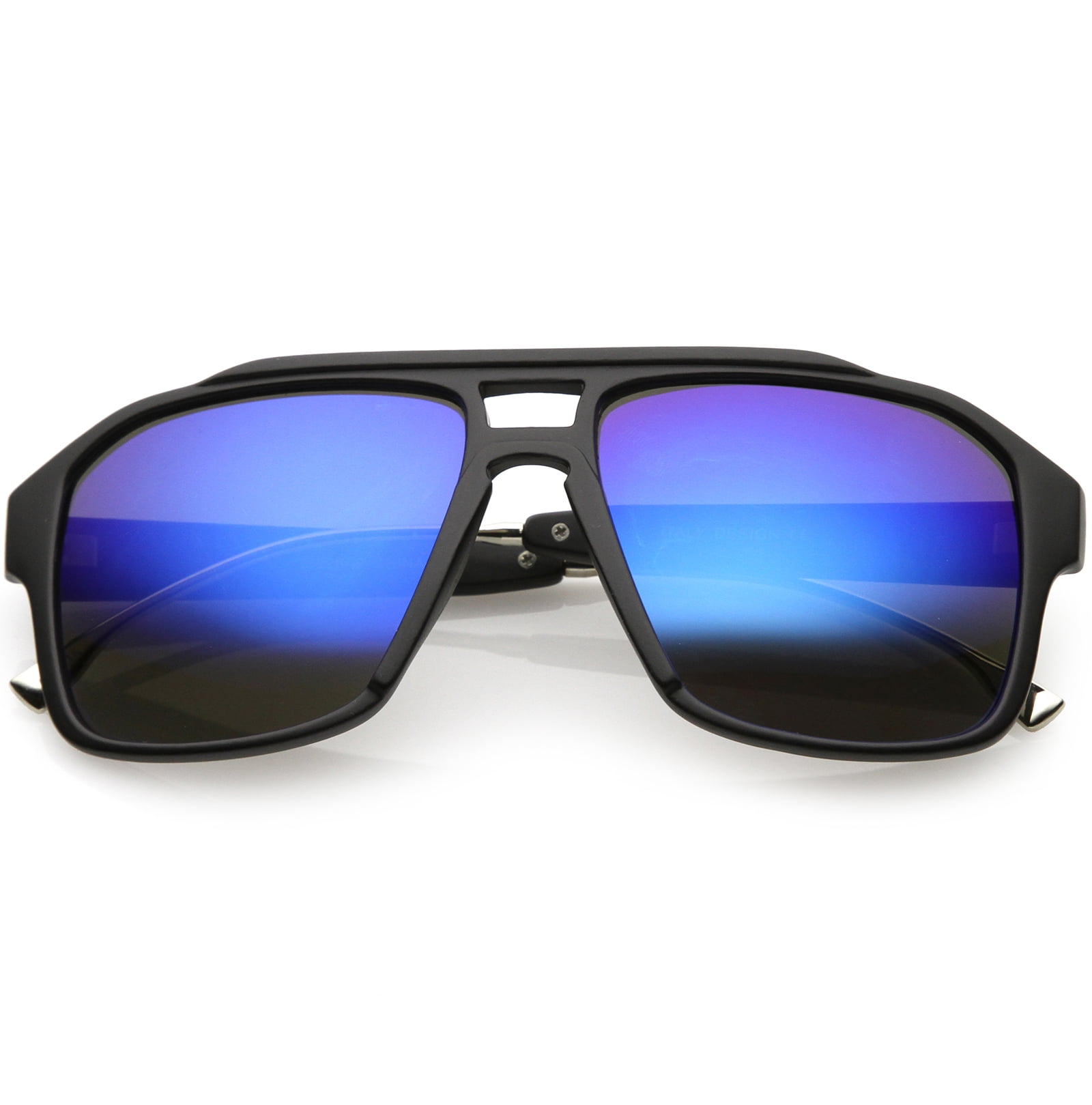 Sporty Aviator Sunglasses Flat Top Keyhole Nose Bridge Square Mirrored ...
