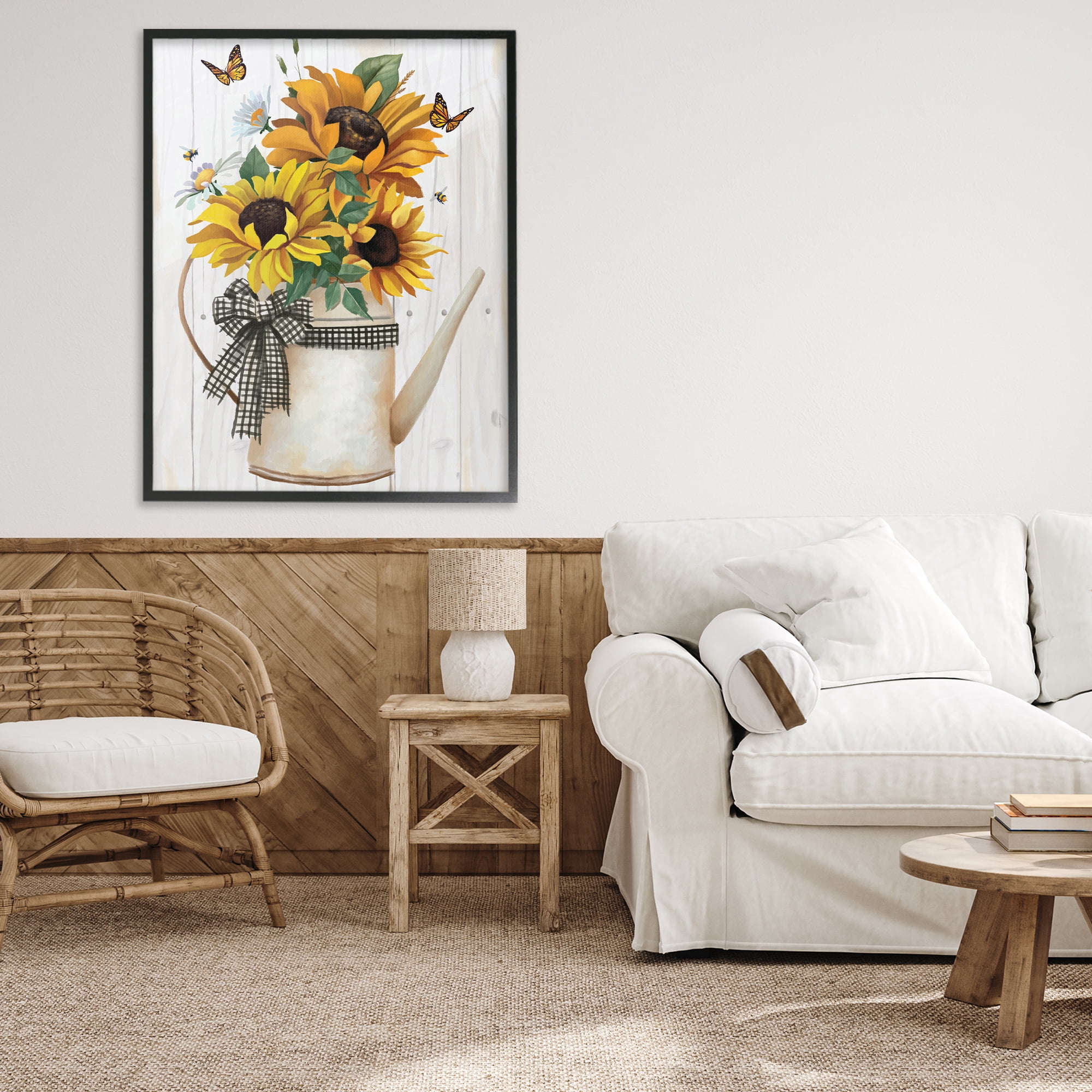 Stupell Industries Sunflower Trio in Watering Can Black Framed Giclee Art, design by Lucca Sheppard