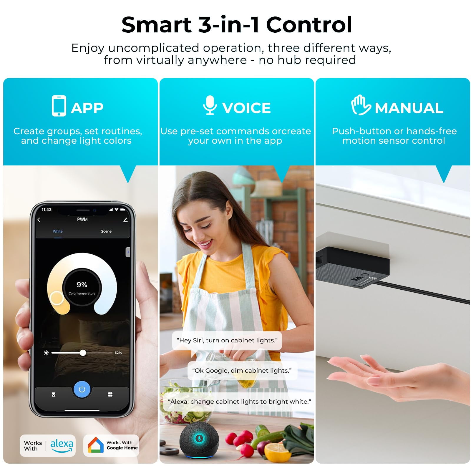 VST Smart Under Cabinet Lighting Work with Alexa Google Assistant App Remote Control, Recessed or Surface Mount 12V 2W/Pc Puck Light for Kitchen Under Counter, 10 Pack 3000K~6000K,White