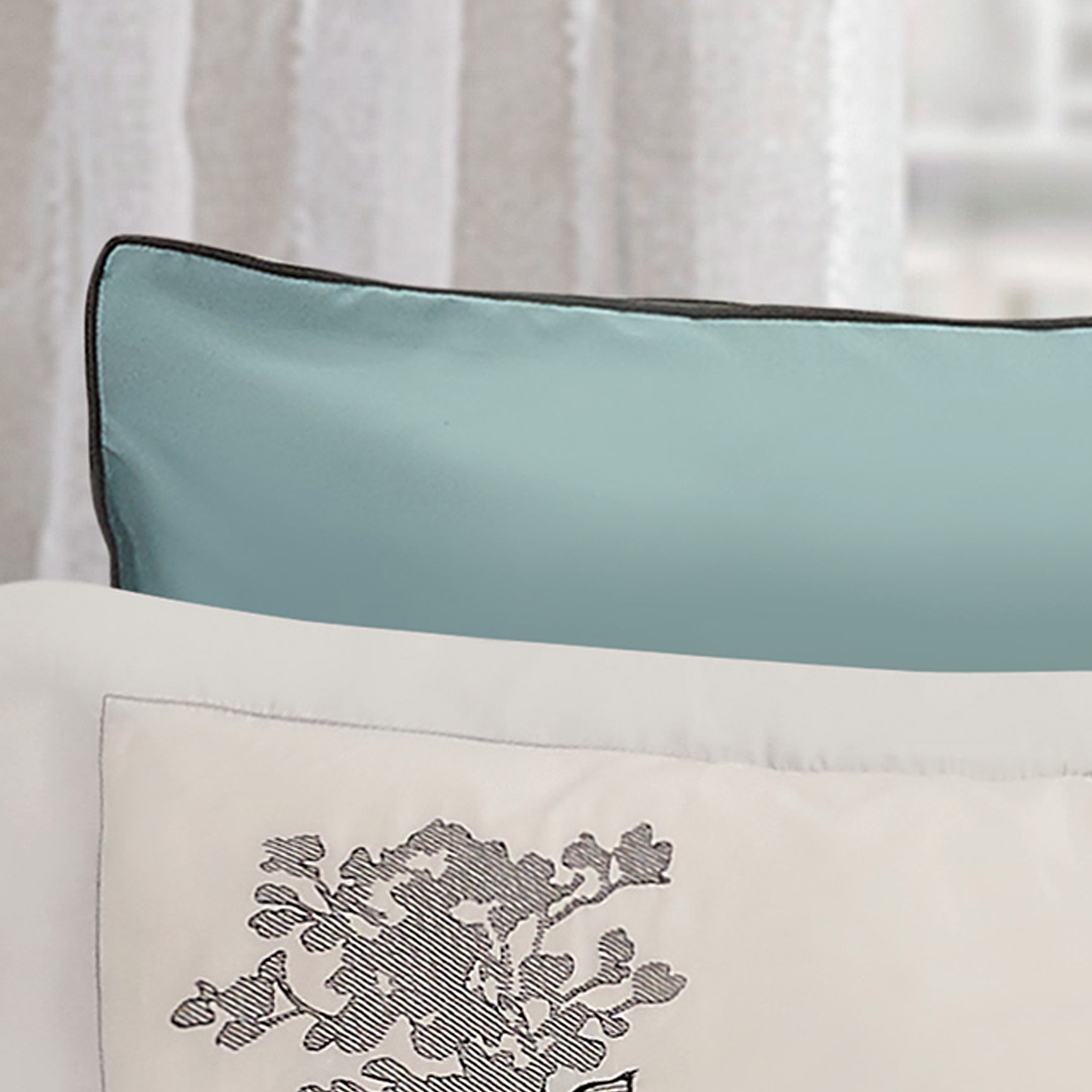 Riverbrook Home 8pc Comforter Set, Queen, Soft Teal, Emilie, Embroidered & Pieced, Polyfil