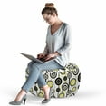 thumbnail image 2 of Abstract Pouf Cover with Zipper, Circular Flower Petals Dots on Minimal Vertical Striped Background, Soft Decorative Fabric Unstuffed Case, 30" W X 17.3" L, Charcoal Grey and Yellow, by Ambesonne, 2 of 5