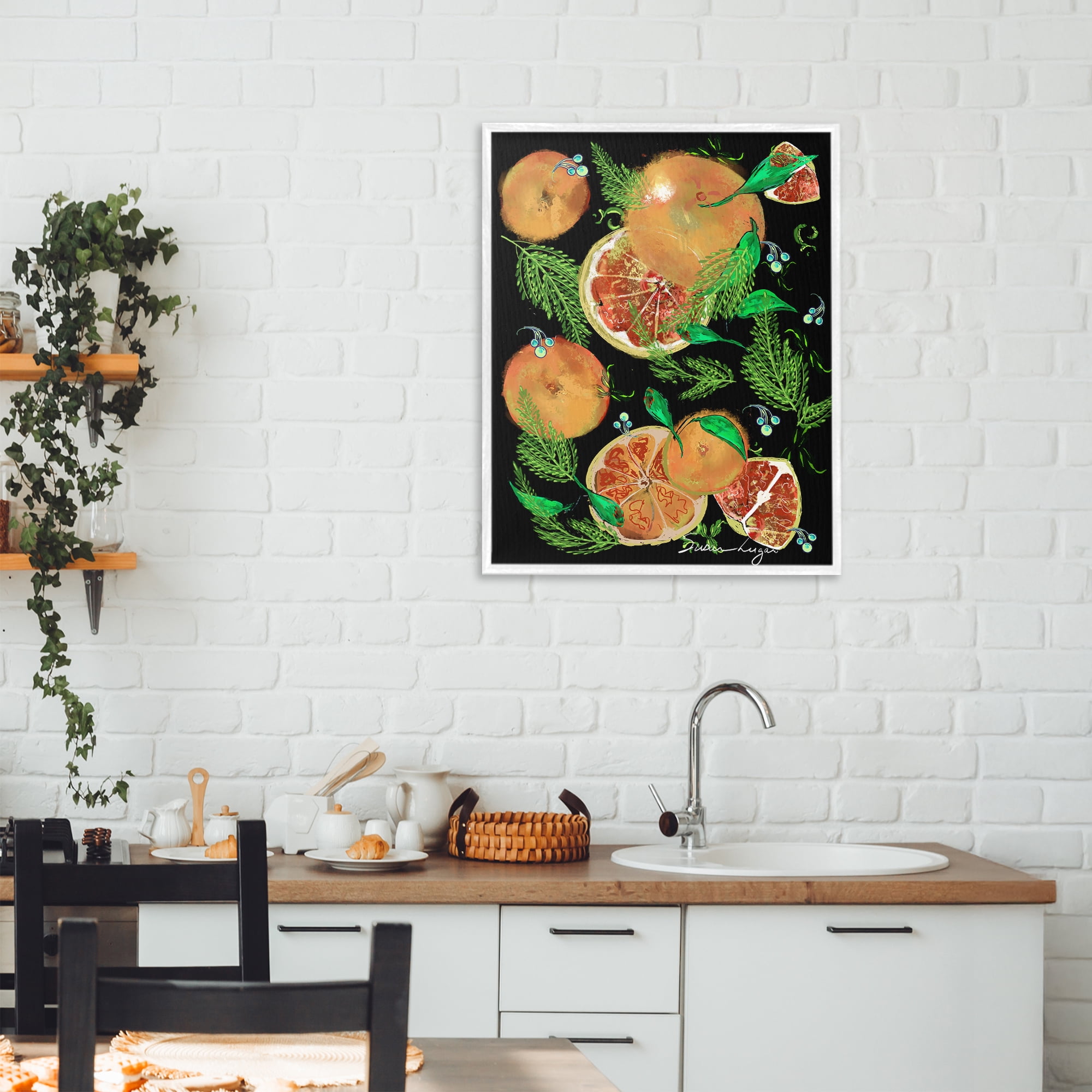 Stupell Industries Grapefruit & Ferns Medley White Framed Giclee Art, design by Susan Lugar