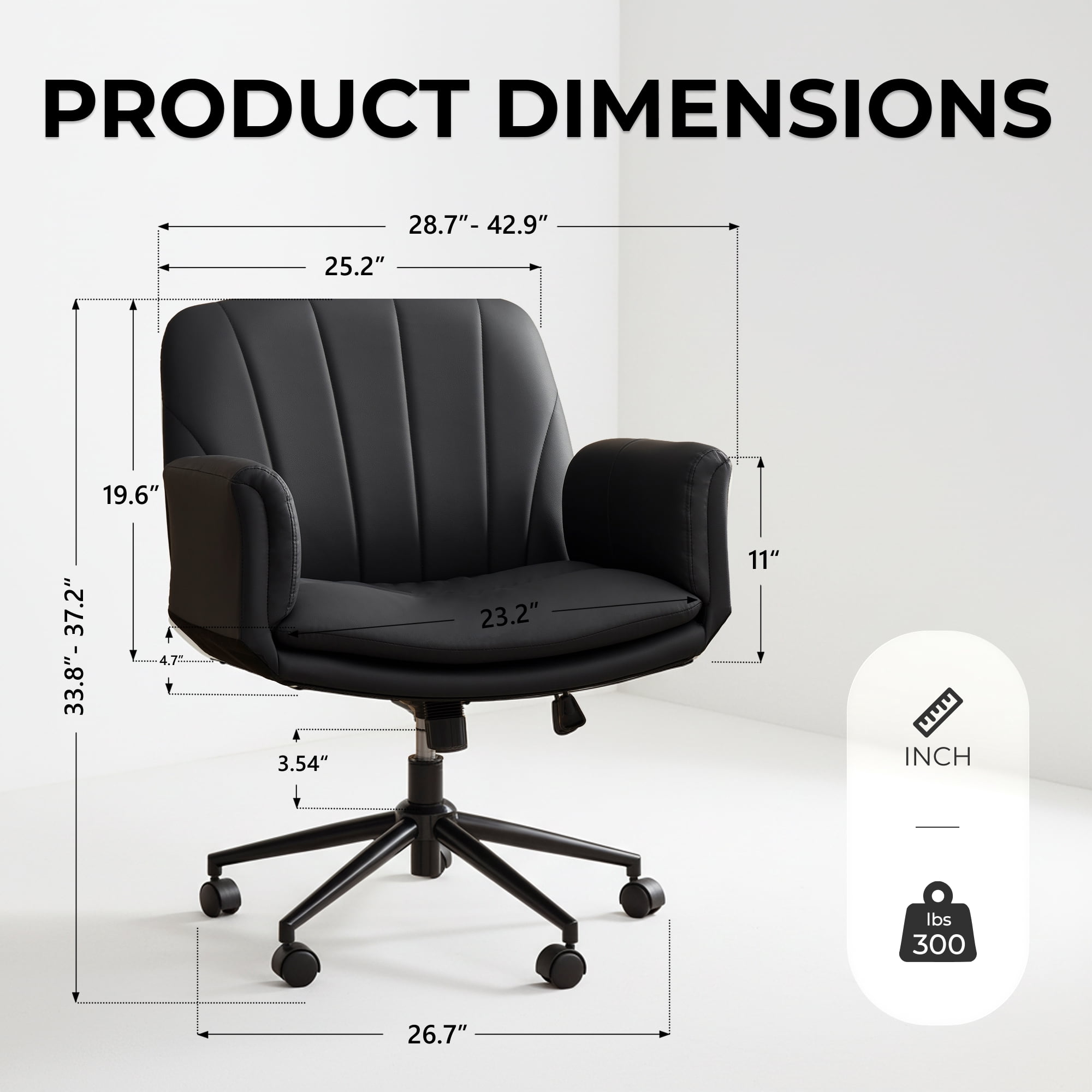 GOOSEA Adult PU Leather Criss Cross Indoor Makeup and Gaming Swivel and Adjustable Arms Office Chairs, Black