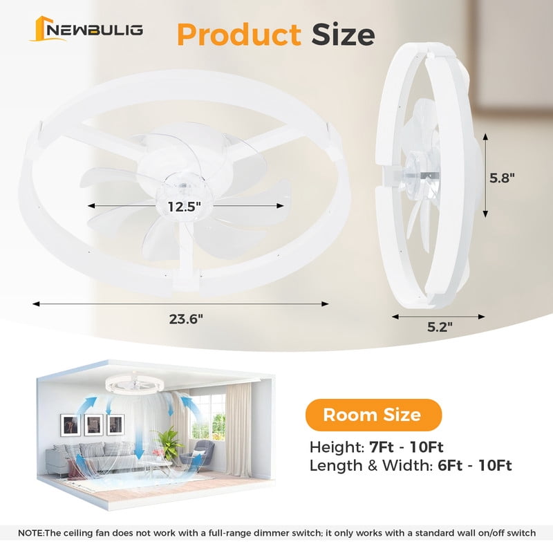 Gianna 23.6 Inch Ceiling Fans with Lights, Ceiling Fan, Low Profile Fandelier, 3000K-6500K Dimmable LED Flush Mount for Living Room, 6-Speed Reversible, App Control, White