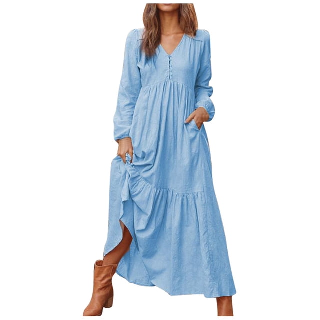 Wyzesi Robes Grande Taille pour Femmes Robe Maxi Décontractée en Coton et Lin Vintage à Manches Longues avec Jupe Évasée Options de Couleur Pyjamas de Noël Costume