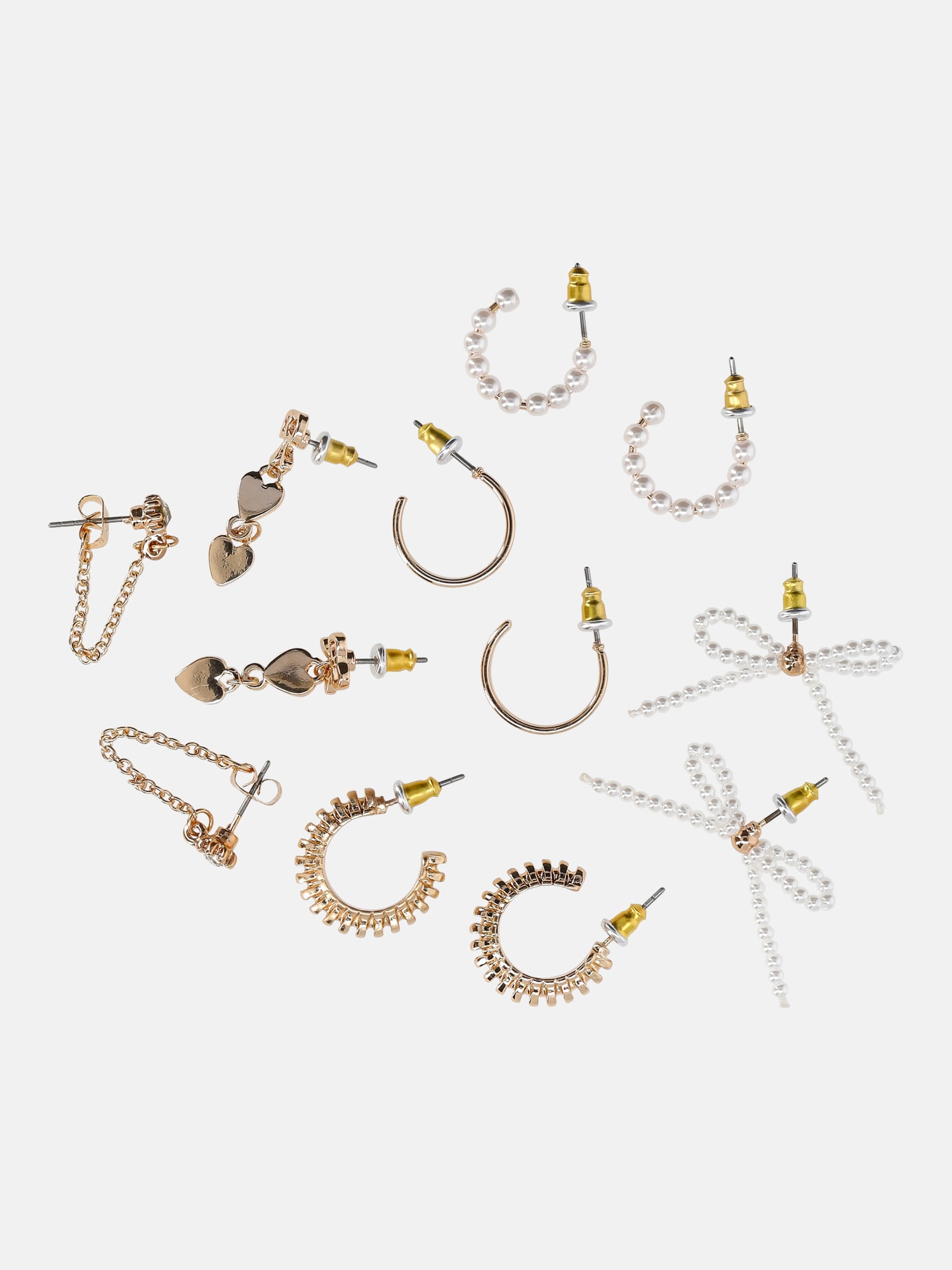 No Boundaries Multi Earring Set, Gold Tone, Studs, Mini Hoops & Charms, 6-Piece, Women's