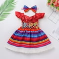 thumbnail image 3 of IDOPIP Infants Baby Girls Mexican Dress Traditional Folk Sequins Glitters Ruffle Dress with Headband, 3 of 9