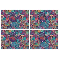 Purple Pioneer Flower and Paisley Pattern Summer Placemats Table Placemats Set Of 4-Linen Kitchen Washable Placemats Table Mats 11.8"x17.7" Non-Slip Heat Resistant