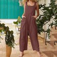 thumbnail image 2 of Simua Women Baggy Sleeveless Slip Cotton Linen Jumpsuit Loose Long Romper Harem Pants Overalls Dungaree Outfit Pocket, 2 of 7