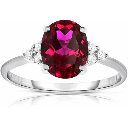 Created Ruby and .08 Carat T.W. Diamond 10kt White Gold Ring