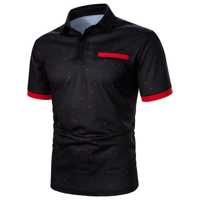 Dvkptbk Men Casual Button Short Sleeve Patchwork Turndown Pullover T-Shirt Tops