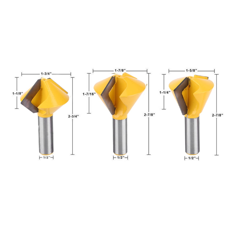3pcs Set 1/2" Shank Bird's Mouth Glue Joint Router Bit Woodworking Milling Cutter