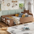 thumbnail image 3 of HOQBN Full Size Kids Platform Bed with Surround Guardrails, Cute Bowknot Shaped Headboard & Built-in Side Bookshelf, Wood Finish Floor Bed Deep Natural, 3 of 9