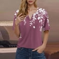 thumbnail image 2 of Stamzod Lightweight Tops & Blouses Fashion Floral Printed Summer V Neck Short Sleeve Pullover Shirts Casual Loose Plus Size Trendy Tops for Women 2025 Wine C XXXL, 2 of 5
