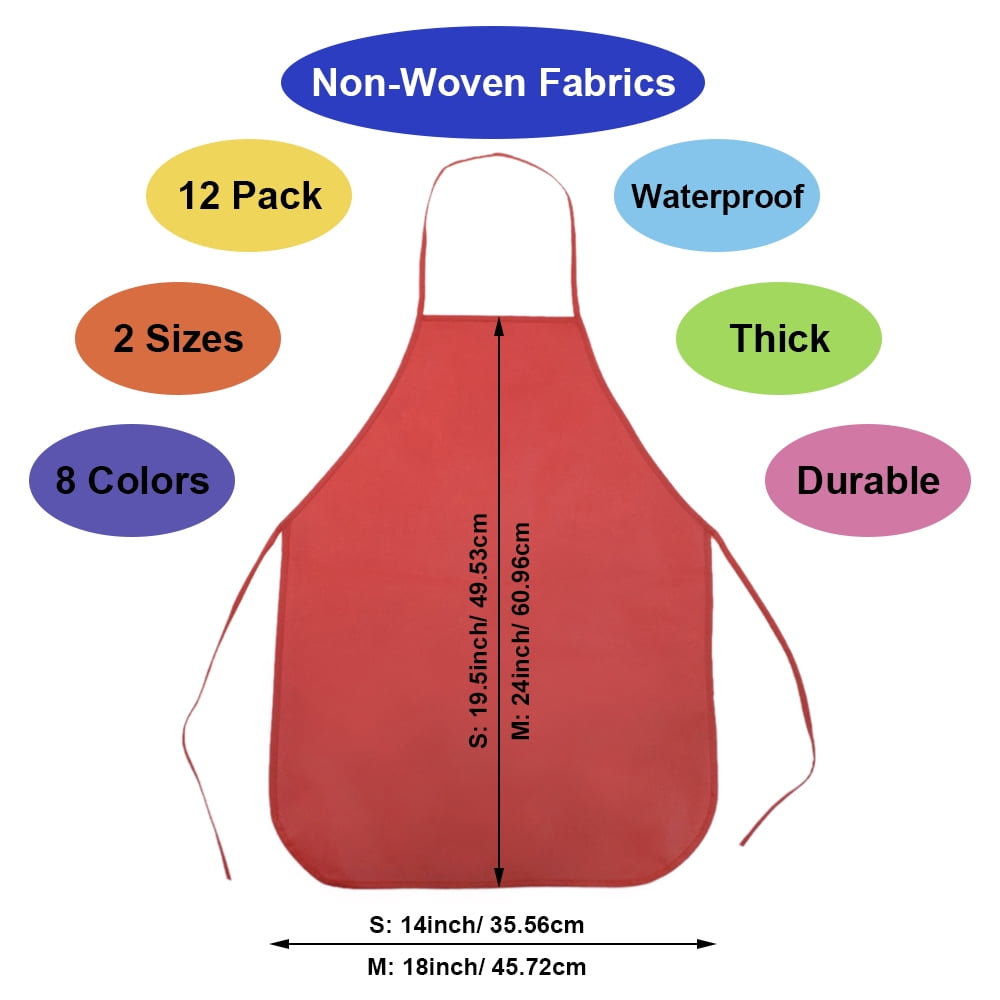 Toptie 12 Pack Non-woven Fabric Children Kids Apron for Classroom, Kitchen, Community Event, Handcrafts & Art Painting-Assorted-M