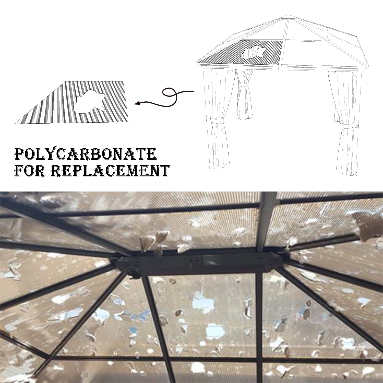 Aoodor  6Pcs 62'' (W) x 28'' (L) x 0.2'' Polycarbonate Gazebo Proof Panels,  Waterproof UV Protected Reinforced Sheets, Outdoor Garden and Gazebo Covering, Twin-Wall Bronze Sheets