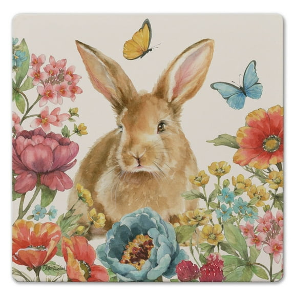 Thirstystone "Bunny & Butterfly" Decorative Cork Backed Stone Trivet 8" Square