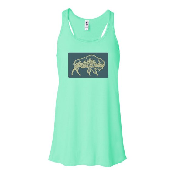 "Racerback, Vintage Tank, Mountain Buffalo, Bison Tank Top, Bison Shirt, Soft Bella T, Mountain Shirt, Wildlife Tee, Boho Shirt, Mountains, Mint , SMALL"