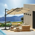 thumbnail image 1 of 10FT Offset Cantilever Patio Umbrella with Solar-Powered LED Lights - 360° Rotation & Easy Tilt - Waterproof Polyester Shade - Cross Base Included - Outdoor Sun Shade, 1 of 9