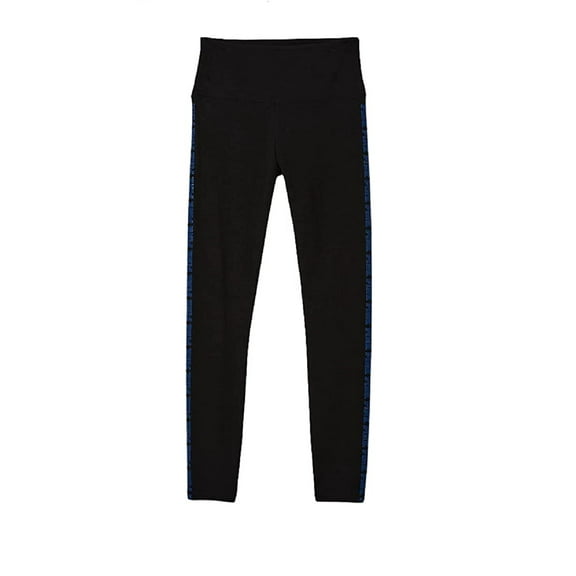 Victoria's Secret Pink Active High Waist Full Length Cotton Legging Black Blue Side Stripe Size Large New