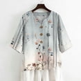 thumbnail image 5 of JULMCOMO Shirts for Women Floral Print 3 Button Notch Neck 3/4 Sleeve Loose Fit Casual Tunic Tops Comfy Summer Shirts Light Gray 2XL, 5 of 7